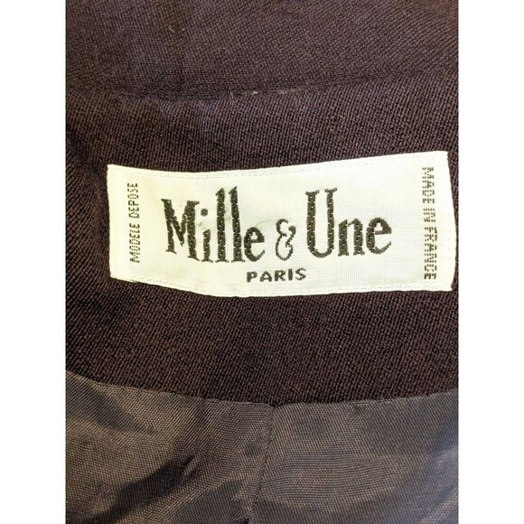 MILLE and UNE Paris Vintage Wool Blend Fur Trim Blazer Jacket Womens US 10 Plum - Picture 10 of 12